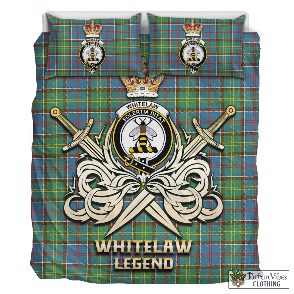 Tartan Vibes Clothing Whitelaw Tartan Bedding Set with Clan Crest and the Golden Sword of Courageous Legacy