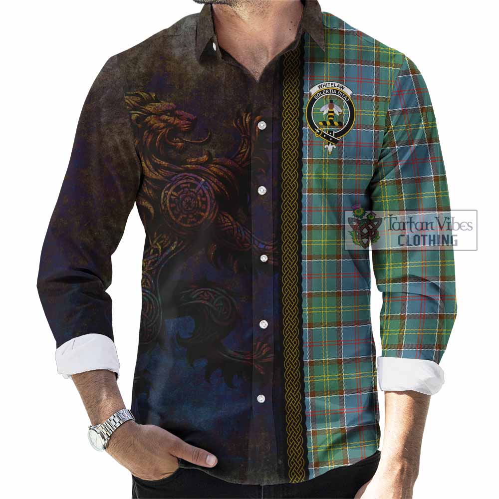 Whitelaw Tartan Family Crest Long Sleeve Button Shirt Alba Gu Brath Be Brave Lion Ancient Style - Tartan Vibes Clothing