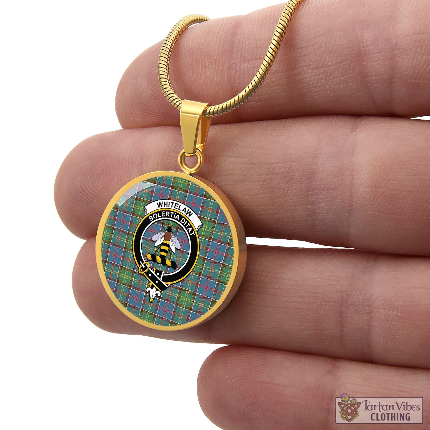Whitelaw Tartan Circle Necklace with Family Crest - Tartan Vibes Clothing