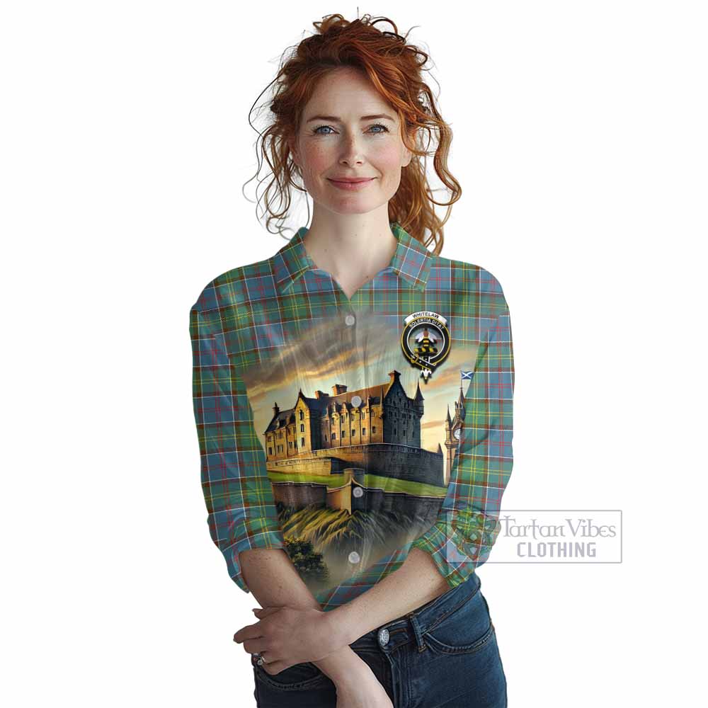 Whitelaw Tartan Family Crest Women's Casual Shirt with Scottish Ancient Castle Style - Tartan Vibes Clothing