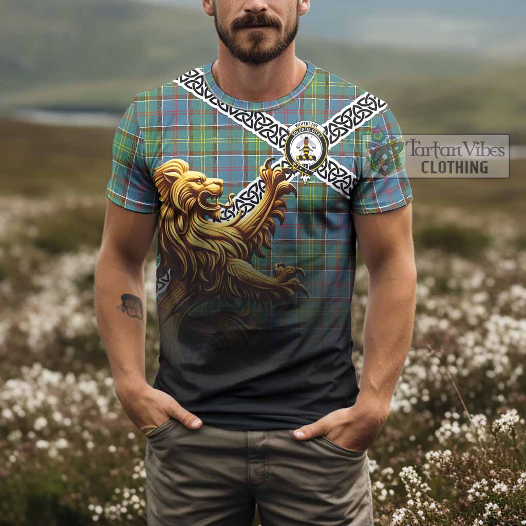 Whitelaw Crest Tartan T-Shirt with Golden Lion Emblem Celtic Style - Tartan Vibes Clothing
