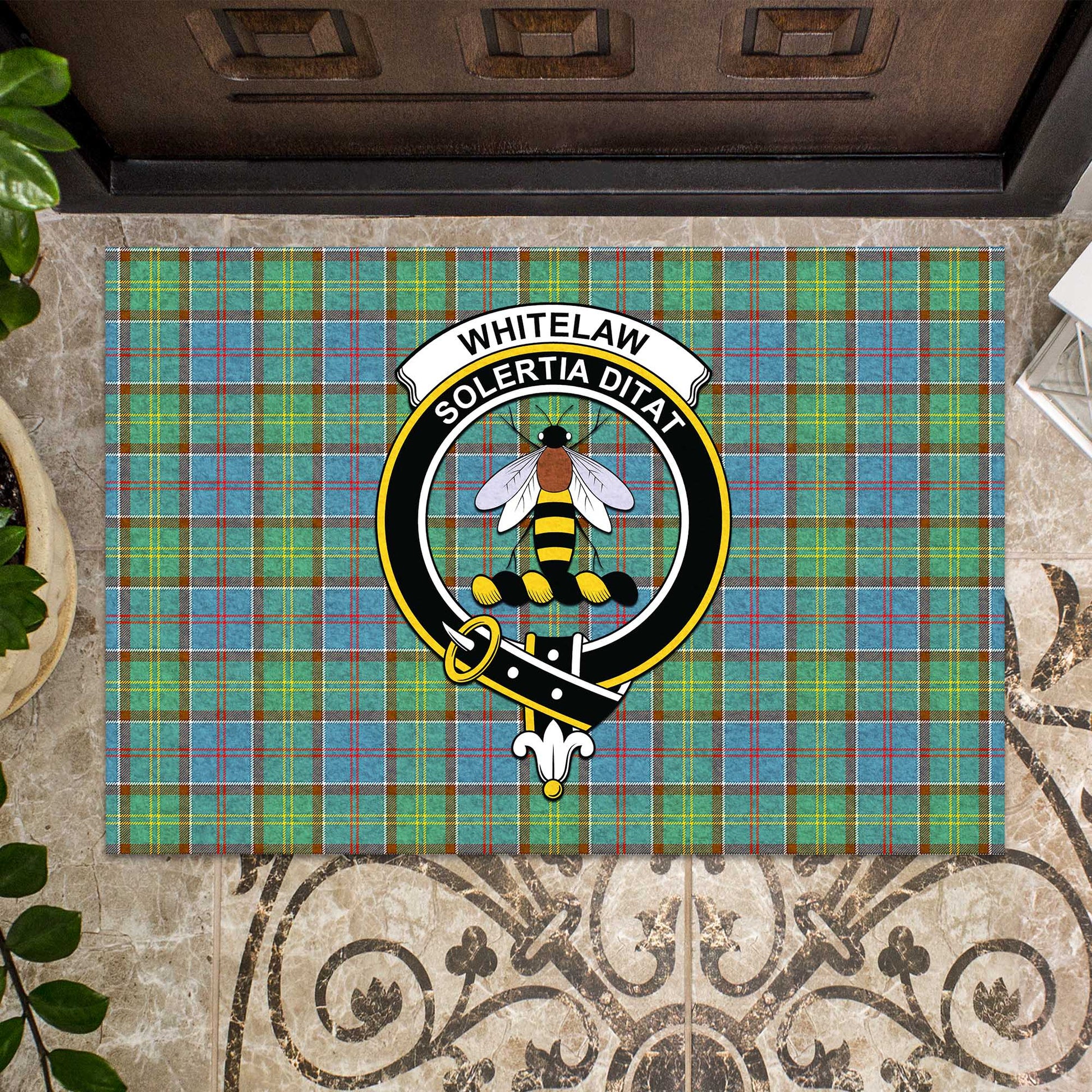Whitelaw Tartan Door Mat with Family Crest - Tartanvibesclothing Shop