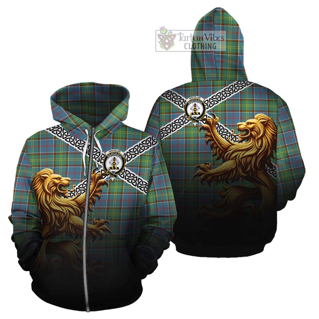 Whitelaw Crest Tartan Cotton Hoodie with Golden Lion Emblem Celtic Style Zip Hoodie - Tartan Vibes Clothing