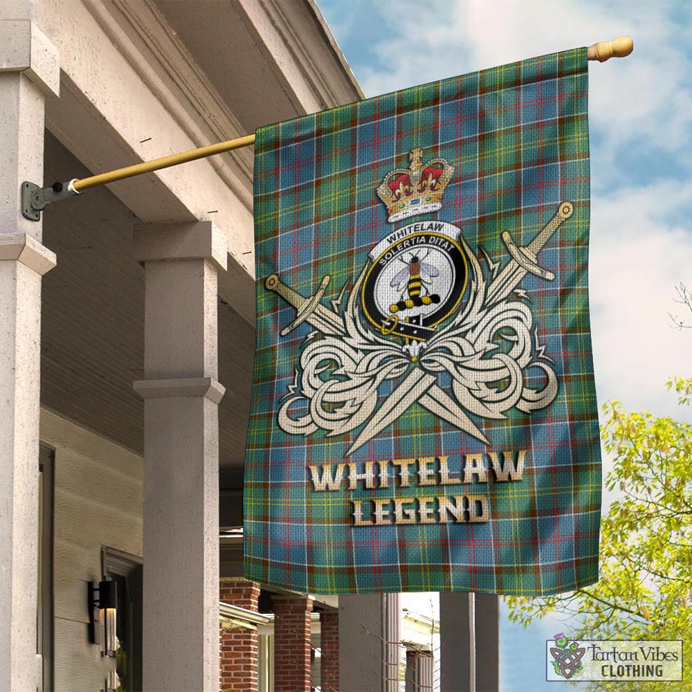 Tartan Vibes Clothing Whitelaw Tartan Flag with Clan Crest and the Golden Sword of Courageous Legacy