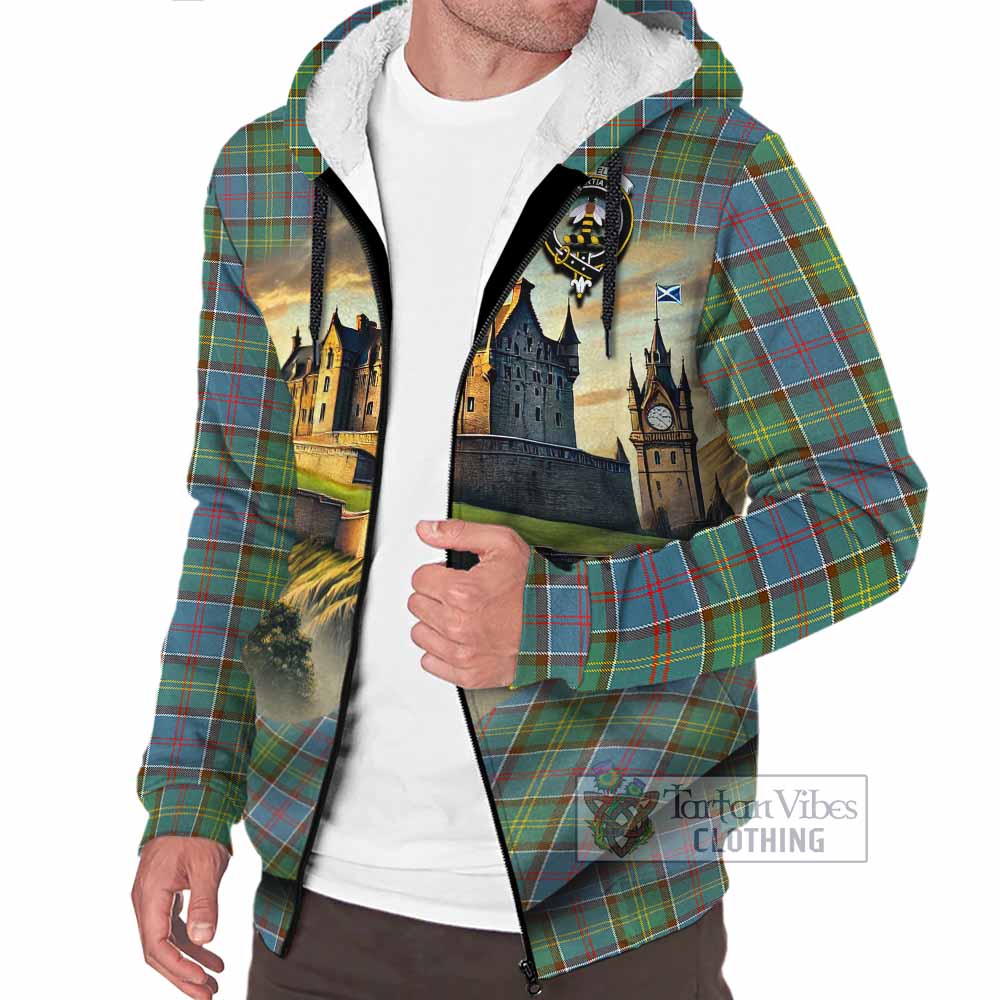 Whitelaw Tartan Family Crest Sherpa Hoodie with Scottish Ancient Castle Style - Tartan Vibes Clothing