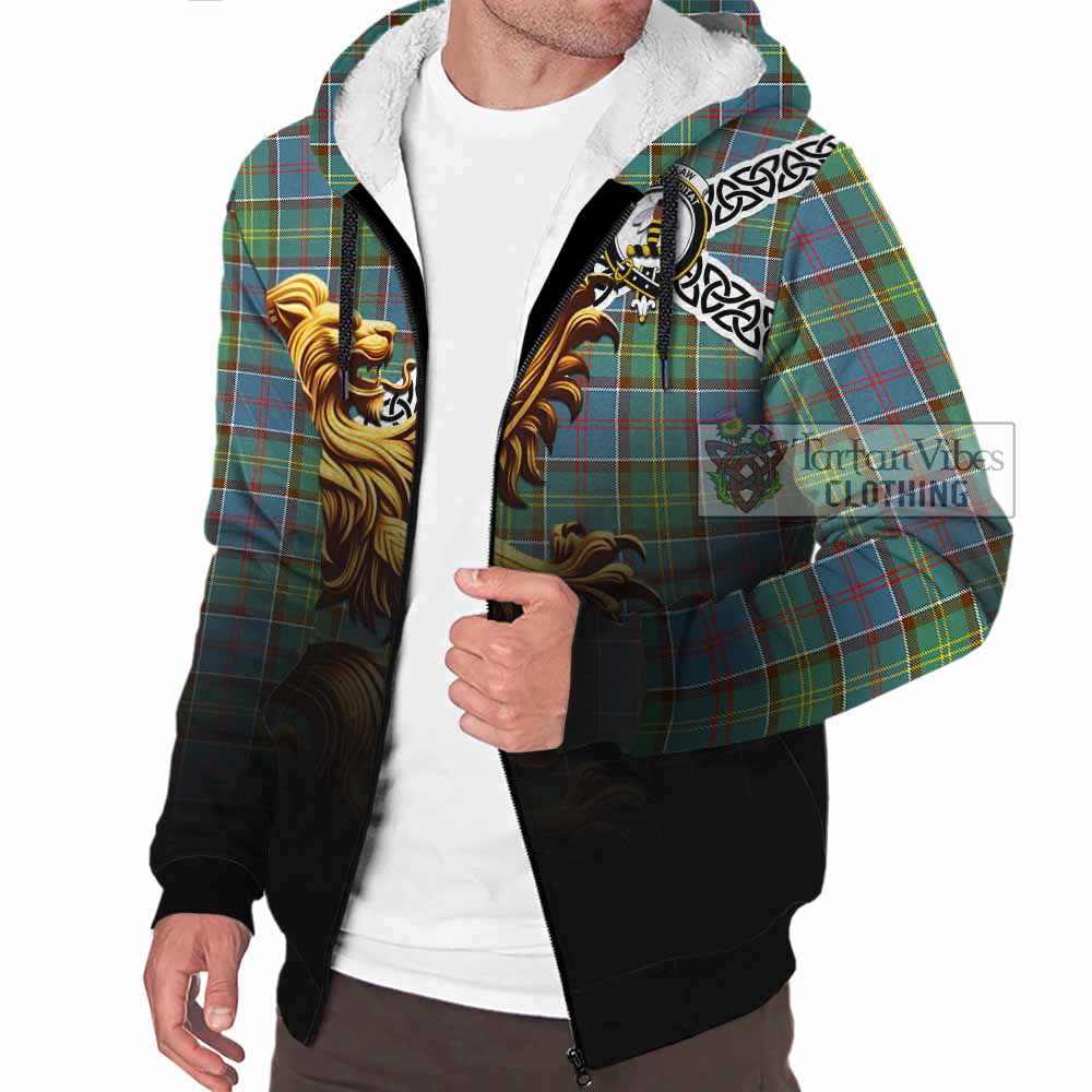 Whitelaw Crest Tartan Sherpa Hoodie with Golden Lion Emblem Celtic Style - Tartan Vibes Clothing