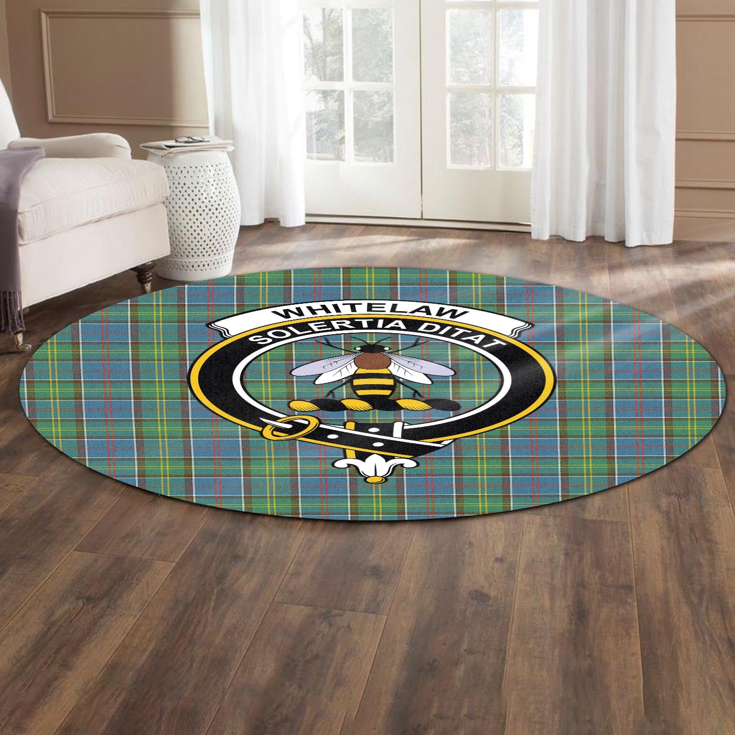 Whitelaw Tartan Round Rug with Family Crest - Tartan Vibes Clothing