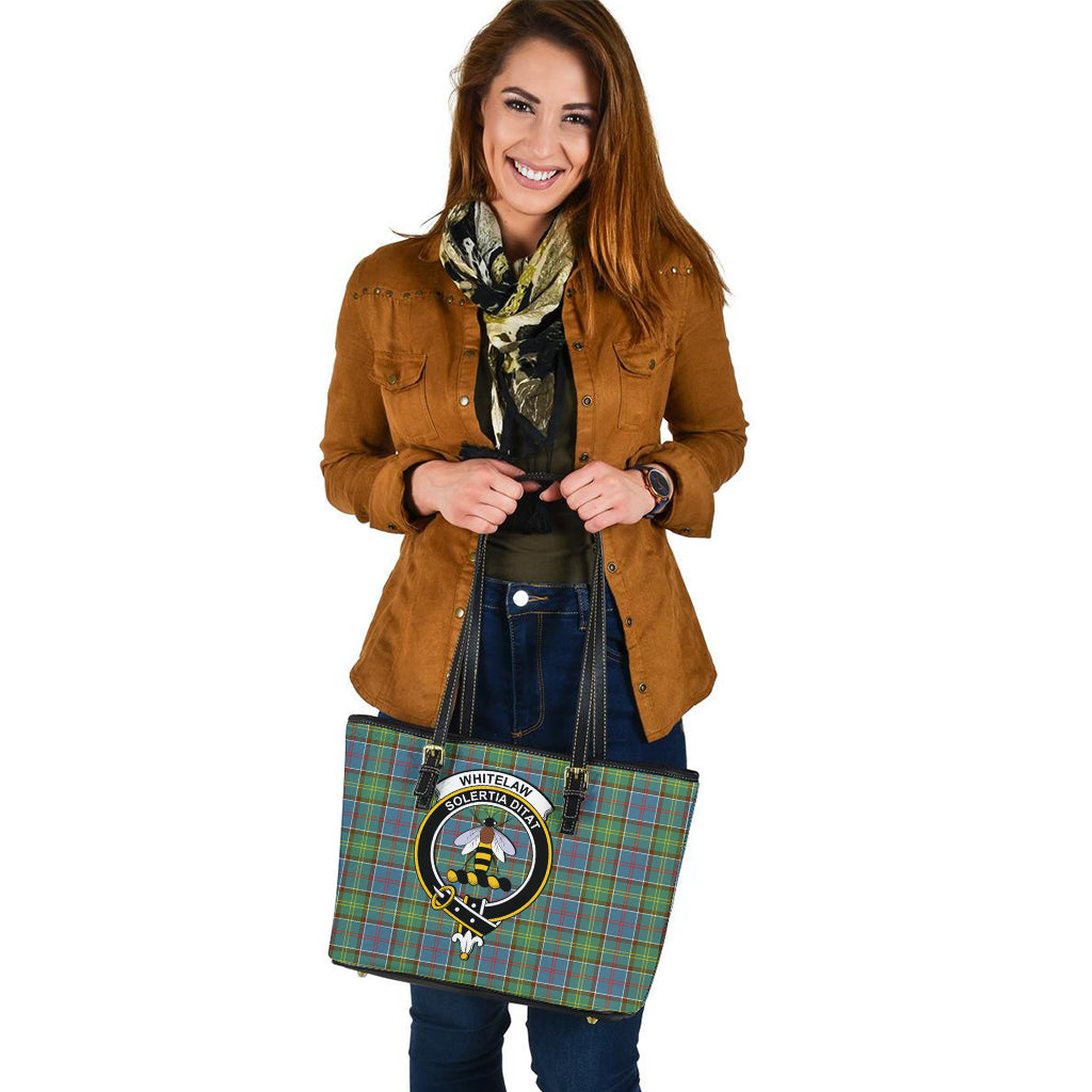 Whitelaw Tartan Leather Tote Bag with Family Crest - Tartan Vibes Clothing