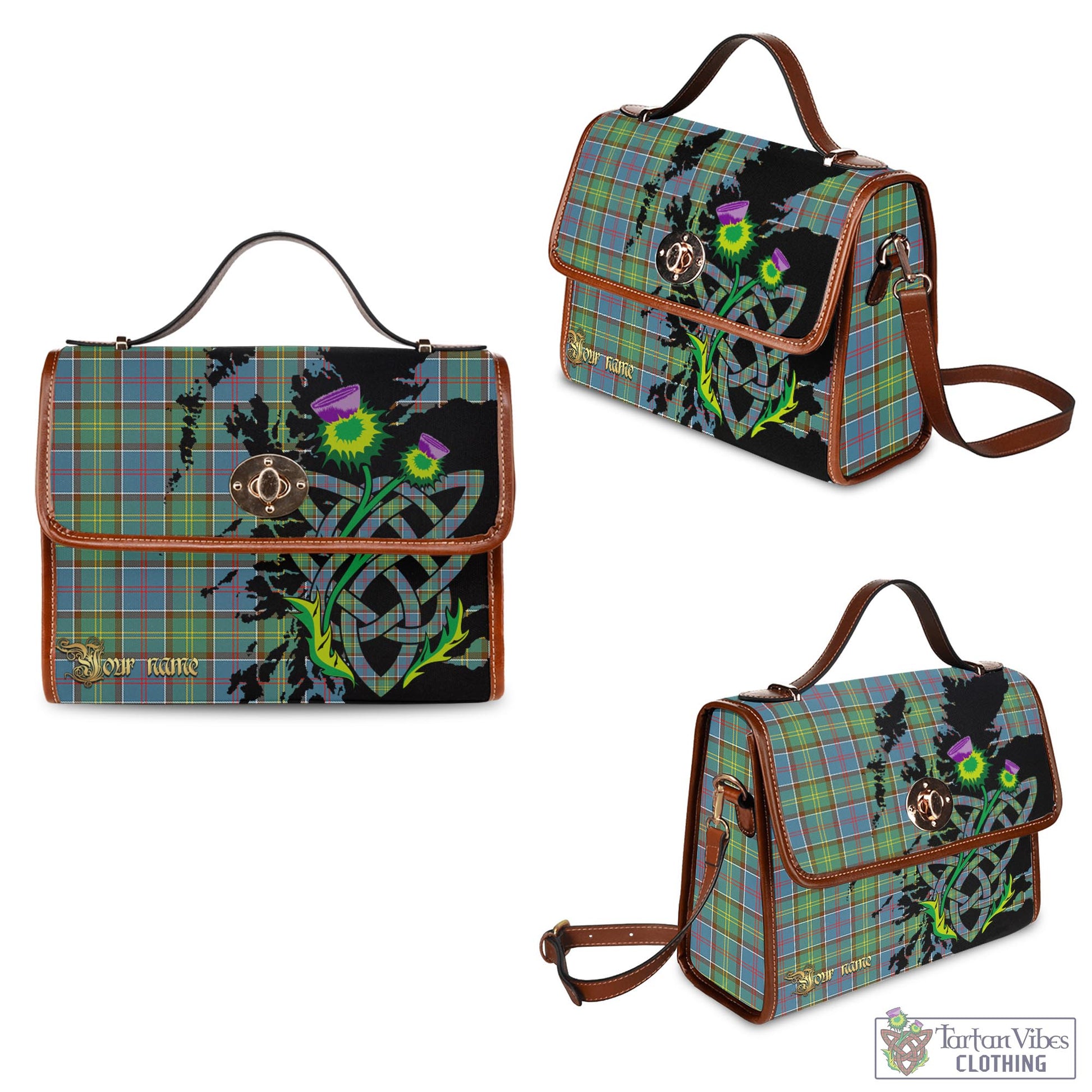 Tartan Vibes Clothing Whitelaw Tartan Waterproof Canvas Bag with Scotland Map and Thistle Celtic Accents