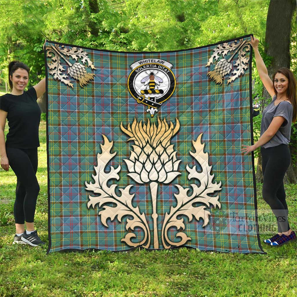 Tartan Vibes Clothing Whitelaw Tartan Quilt with Family Crest and Golden Thistle Style