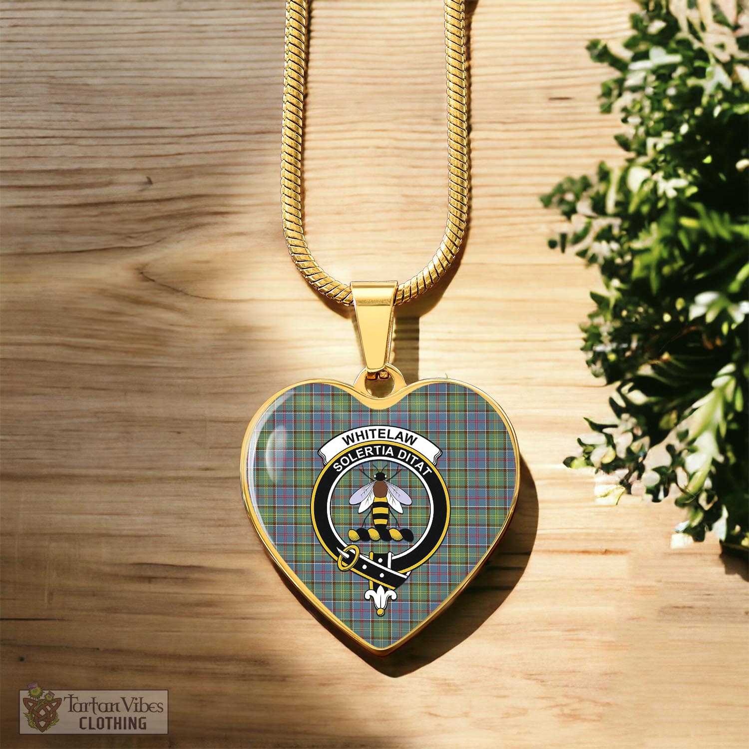 Whitelaw Tartan Heart Necklace with Family Crest Luxury Necklace (Gold) No - Tartan Vibes Clothing