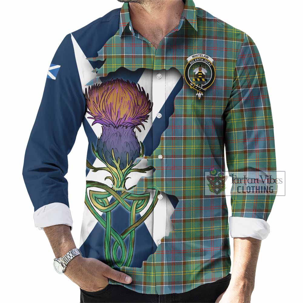 Tartan Vibes Clothing Whitelaw Tartan Family Crest Long Sleeve Button Shirt Scottish Thistle Celtic Inspired
