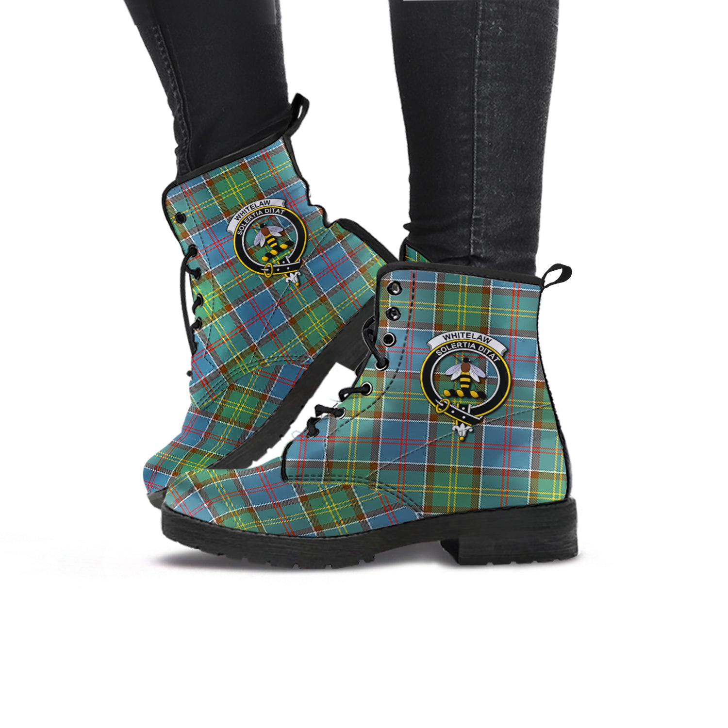 Whitelaw Tartan Leather Boots with Family Crest - Tartan Vibes Clothing