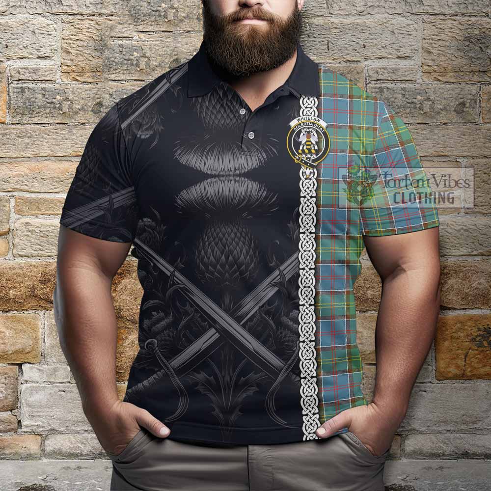 Whitelaw Tartan Polo Shirt with Family Crest Cross Sword Thistle Celtic Vibes - Tartan Vibes Clothing