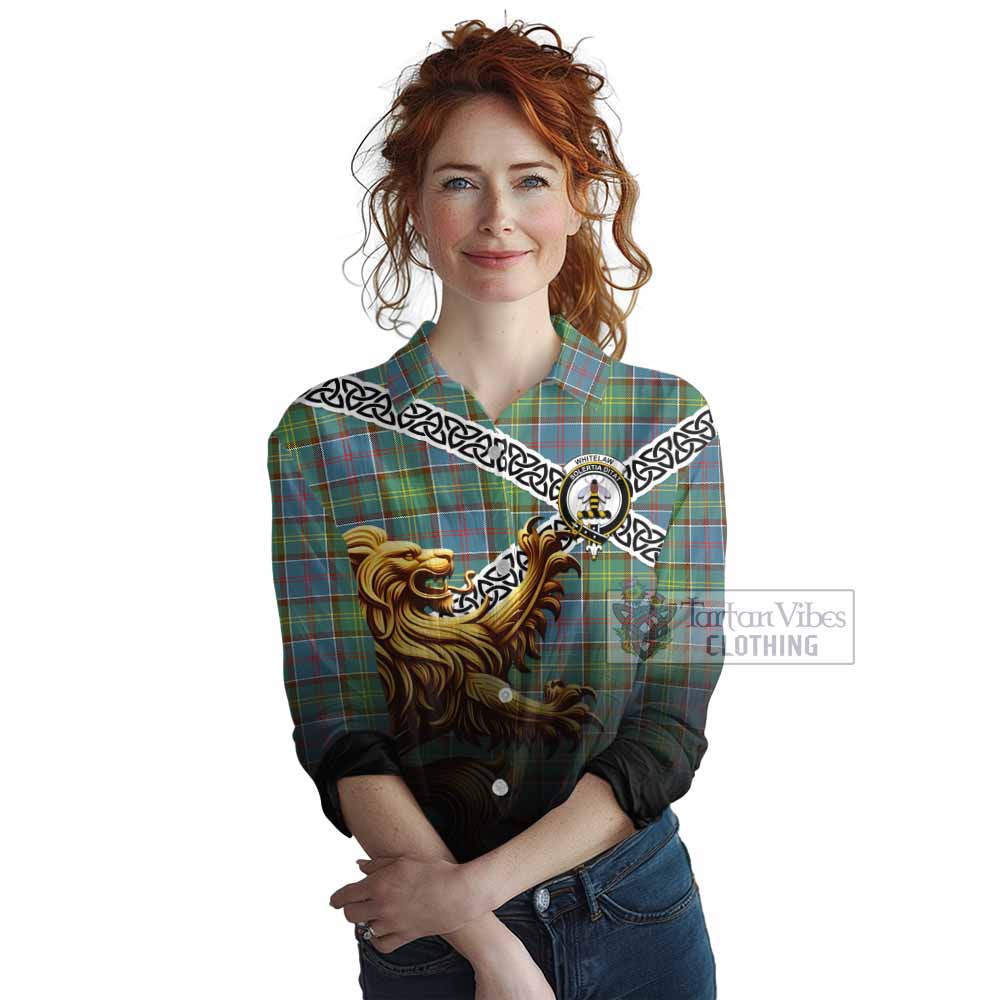 Whitelaw Crest Tartan Women's Casual Shirt with Golden Lion Emblem Celtic Style - Tartan Vibes Clothing