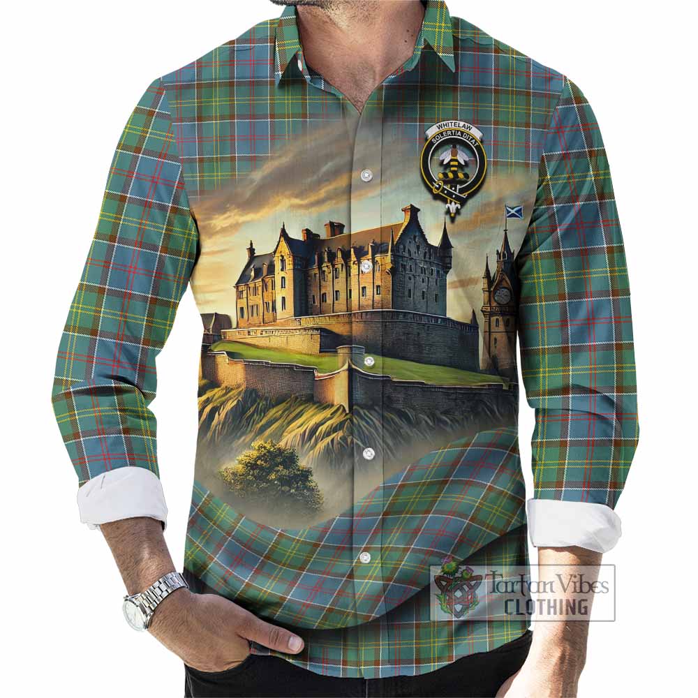Tartan Vibes Clothing Whitelaw Tartan Family Crest Long Sleeve Button Shirt with Scottish Ancient Castle Style