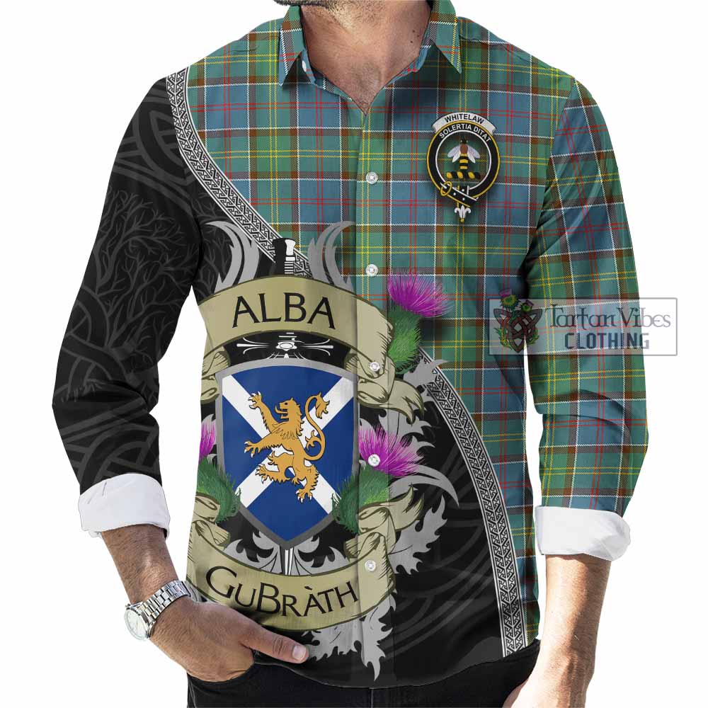 Whitelaw Tartan Family Crest Long Sleeve Button Shirt Lion Rampant Royal Thistle Shield Celtic Inspired - Tartan Vibes Clothing