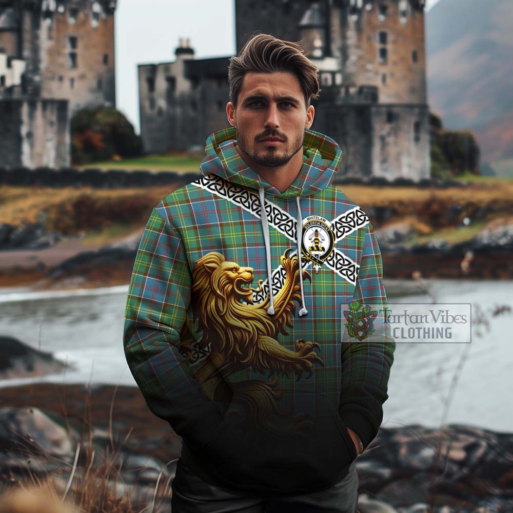 Whitelaw Crest Tartan Cotton Hoodie with Golden Lion Emblem Celtic Style - Tartan Vibes Clothing