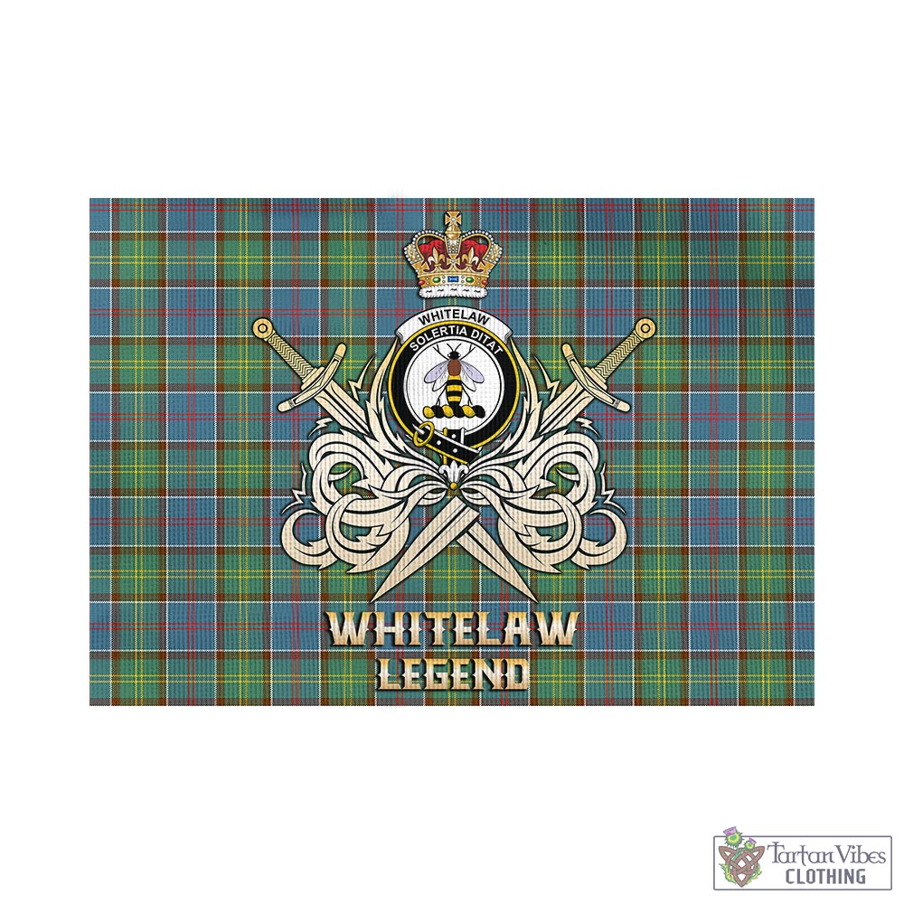 Tartan Vibes Clothing Whitelaw Tartan Flag with Clan Crest and the Golden Sword of Courageous Legacy