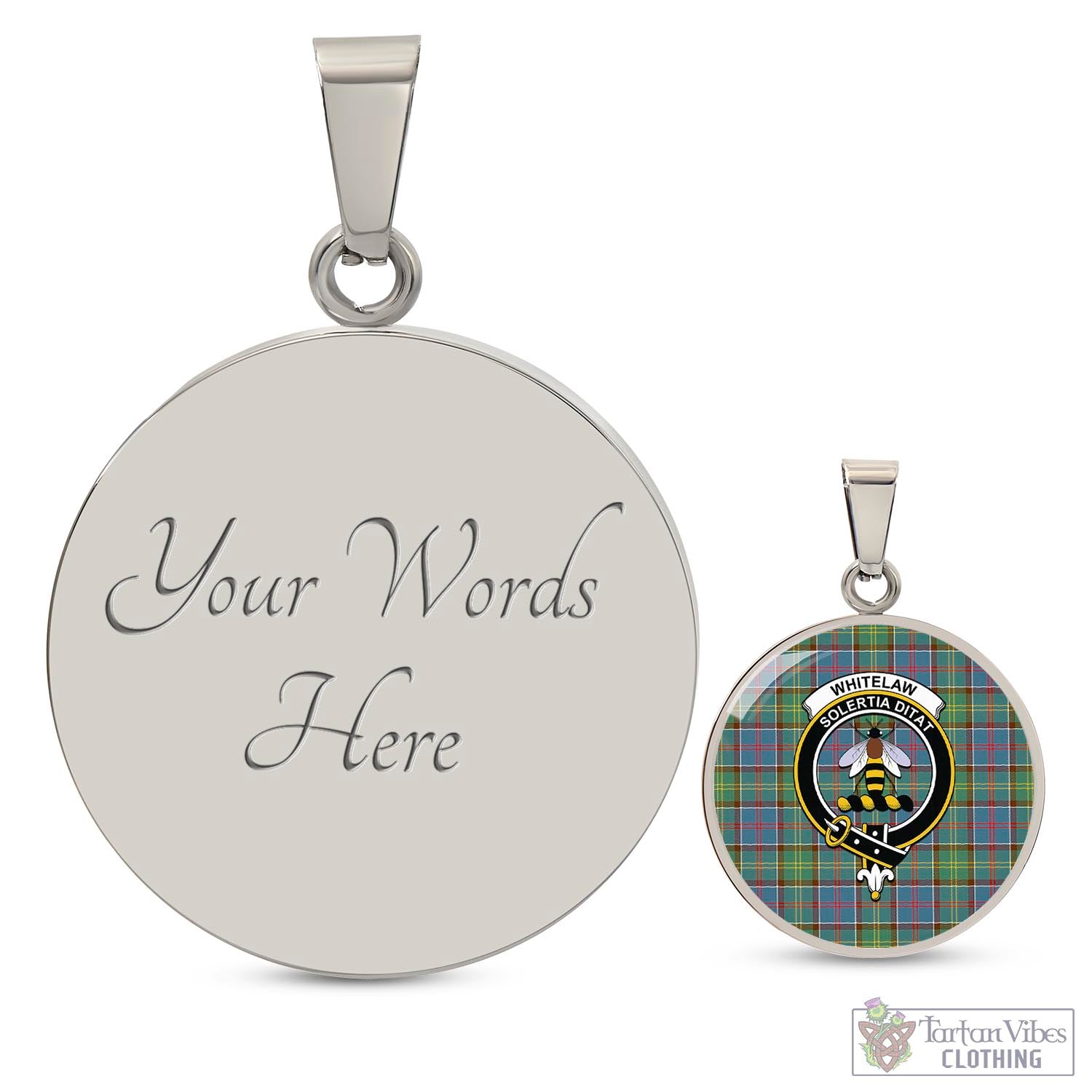 Whitelaw Tartan Circle Necklace with Family Crest Luxury Necklace (Silver) Yes - Tartan Vibes Clothing