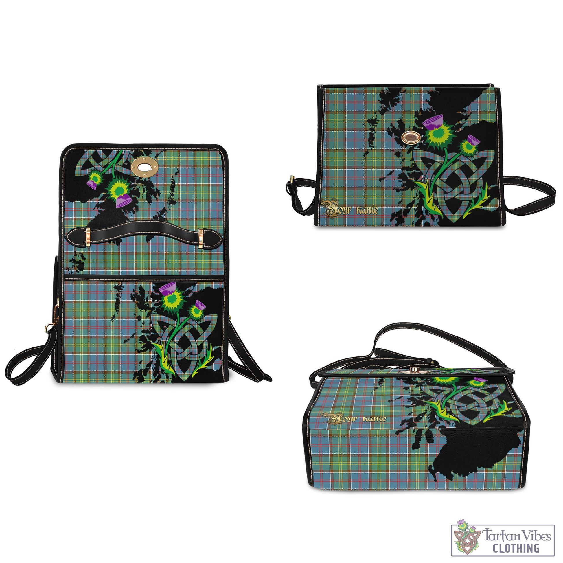 Tartan Vibes Clothing Whitelaw Tartan Waterproof Canvas Bag with Scotland Map and Thistle Celtic Accents