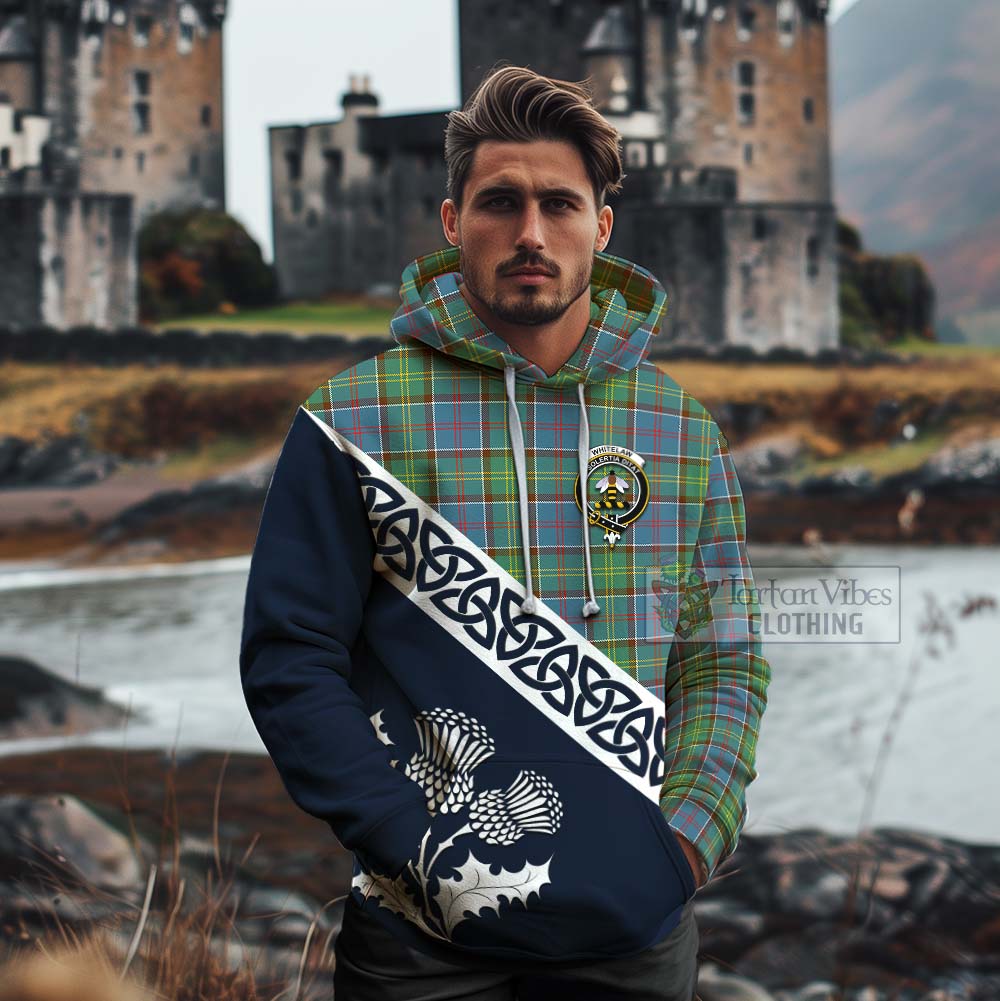 Whitelaw Tartan Cotton Hoodie Featuring Thistle and Scotland Map - Tartan Vibes Clothing