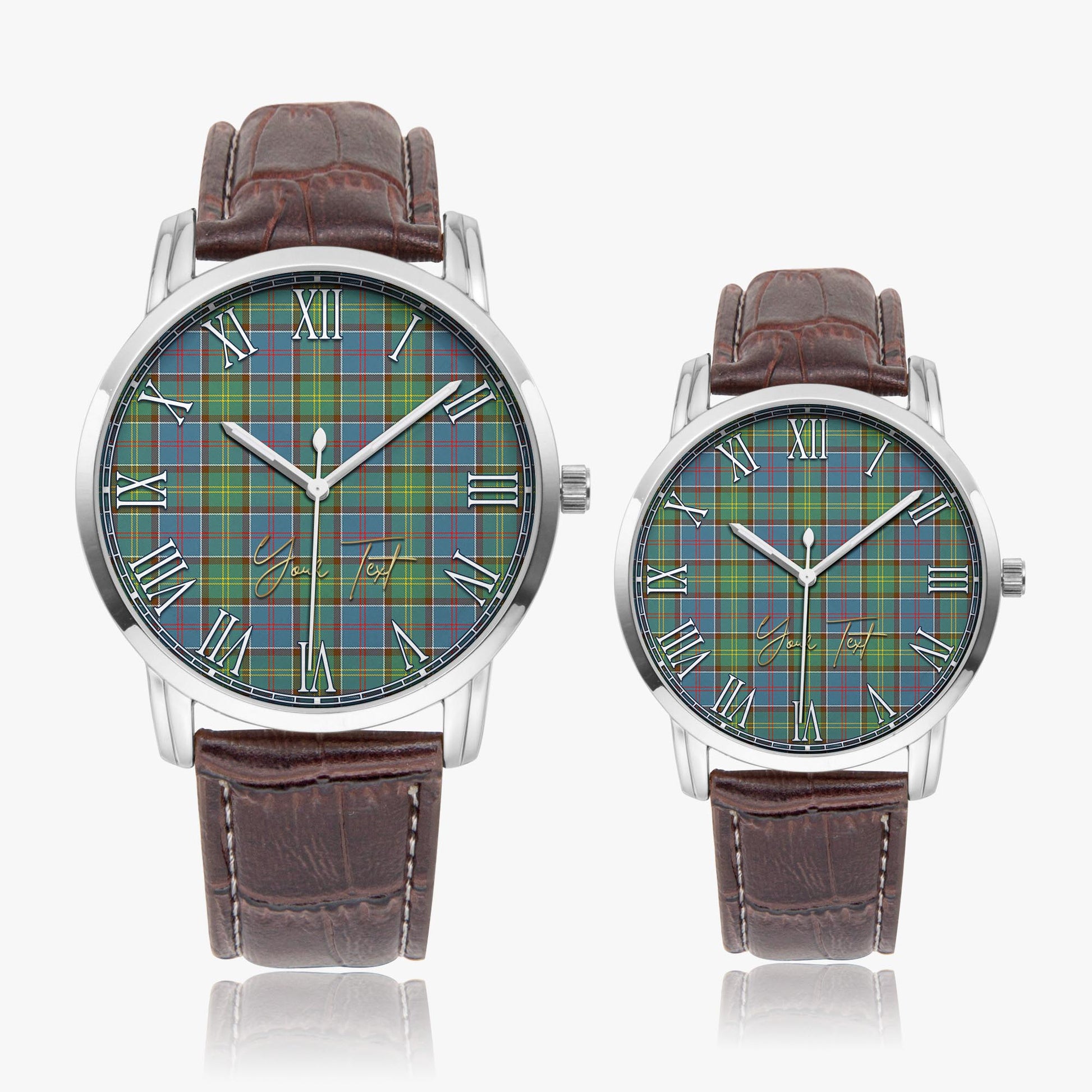 Whitelaw Tartan Personalized Your Text Leather Trap Quartz Watch Wide Type Silver Case With Brown Leather Strap - Tartanvibesclothing Shop