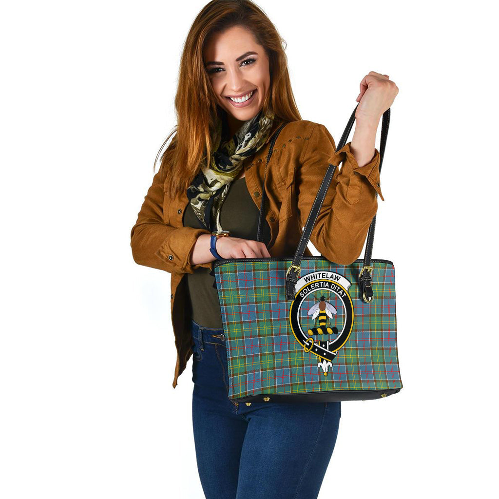 Whitelaw Tartan Leather Tote Bag with Family Crest - Tartan Vibes Clothing