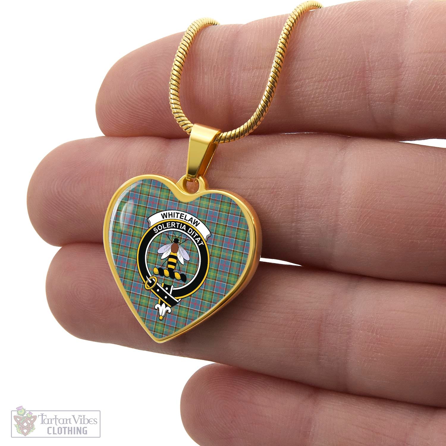 Whitelaw Tartan Heart Necklace with Family Crest - Tartan Vibes Clothing