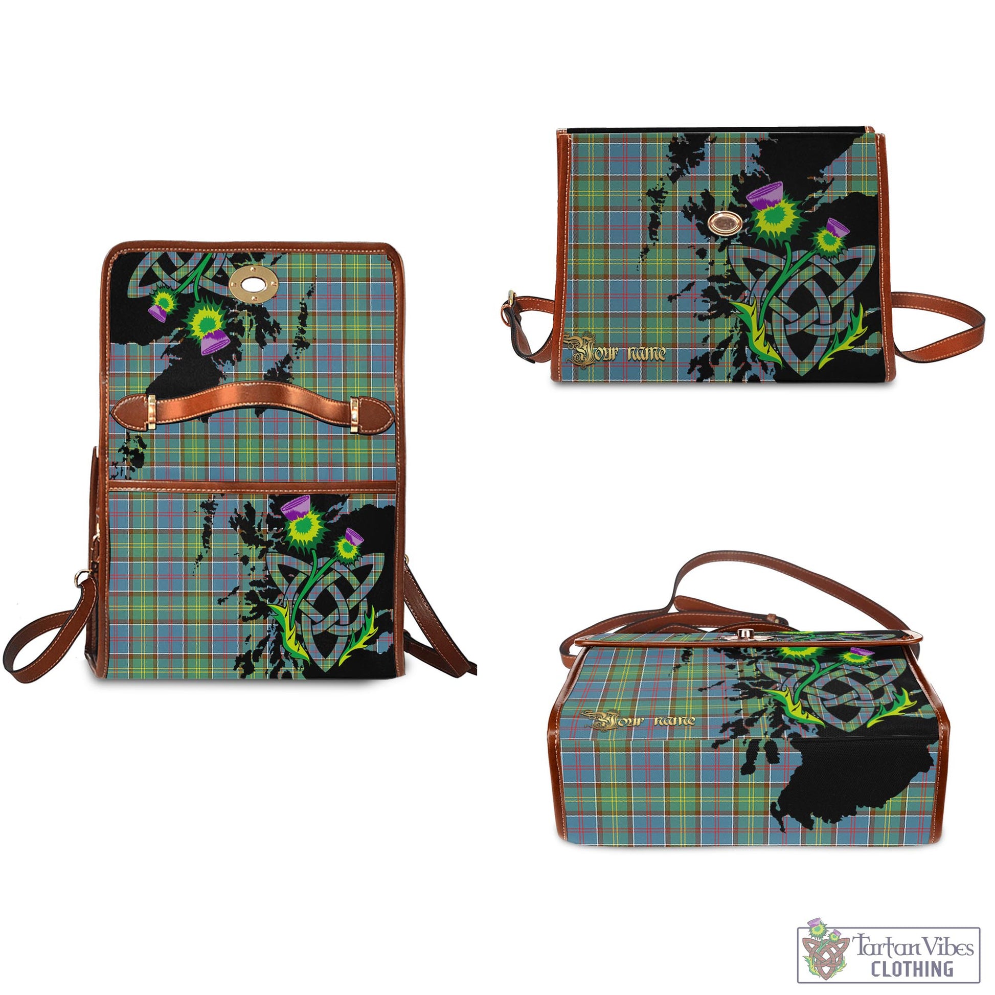 Tartan Vibes Clothing Whitelaw Tartan Waterproof Canvas Bag with Scotland Map and Thistle Celtic Accents