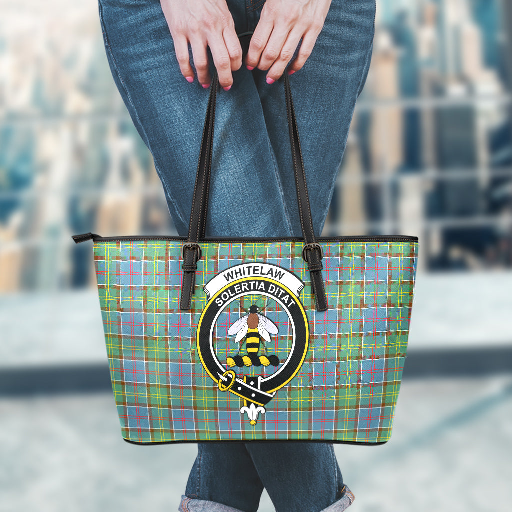 Whitelaw Tartan Leather Tote Bag with Family Crest - Tartan Vibes Clothing