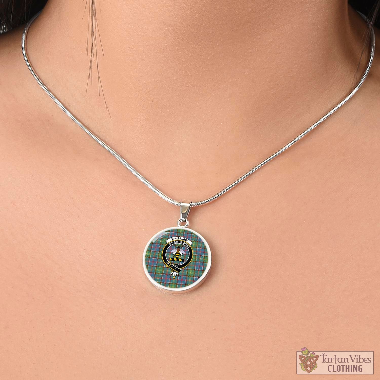 Whitelaw Tartan Circle Necklace with Family Crest - Tartan Vibes Clothing