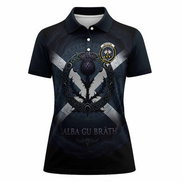 Whitelaw Clan Crest Women Polo Shirt with Celtic Knot Thistle and Saltire