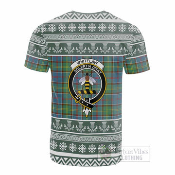Whitelaw Clan Tartan Christmas Cotton T-shirt with Family Crest