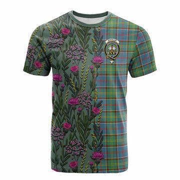 Whitelaw Family Crest Tartan Cotton T-shirt Scottish Thistle Flower Pattern Half Style