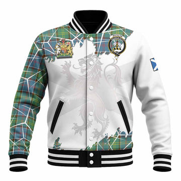 Whitelaw Tartan Baseball Jacket with Family Crest and Lion Rampant Grunge Style