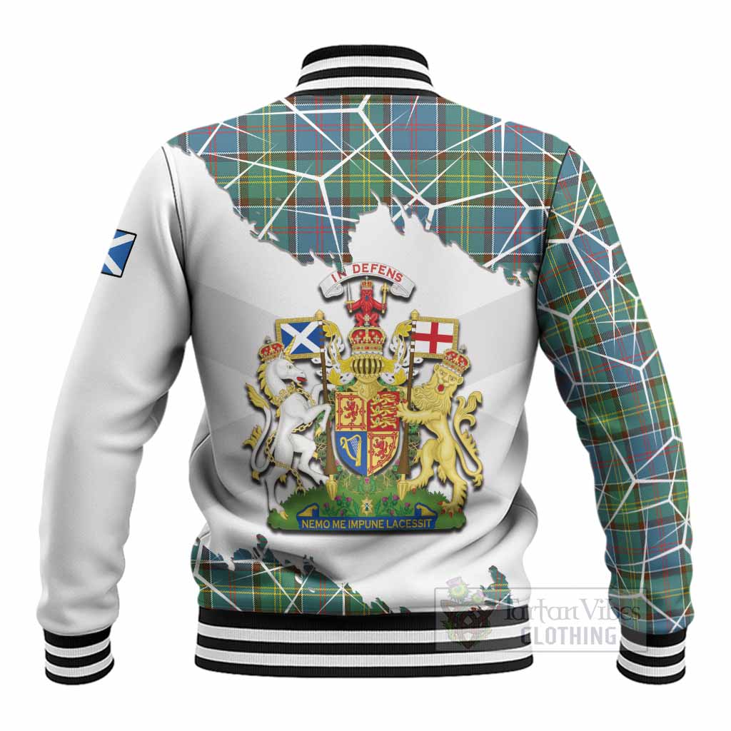 Whitelaw Tartan Baseball Jacket with Family Crest and Lion Rampant Grunge Style