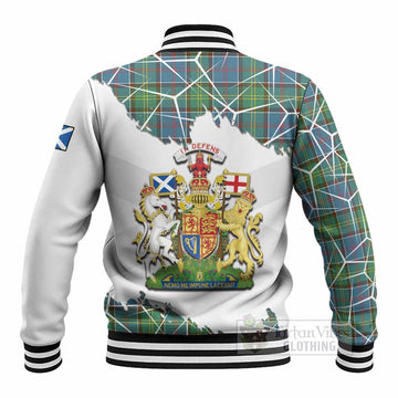 Whitelaw Tartan Baseball Jacket with Family Crest and Lion Rampant Grunge Style