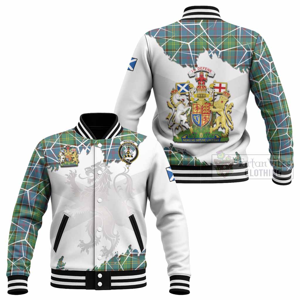 Whitelaw Tartan Baseball Jacket with Family Crest and Lion Rampant Grunge Style