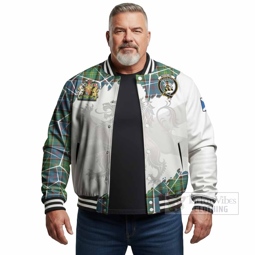 Whitelaw Tartan Baseball Jacket with Family Crest and Lion Rampant Grunge Style