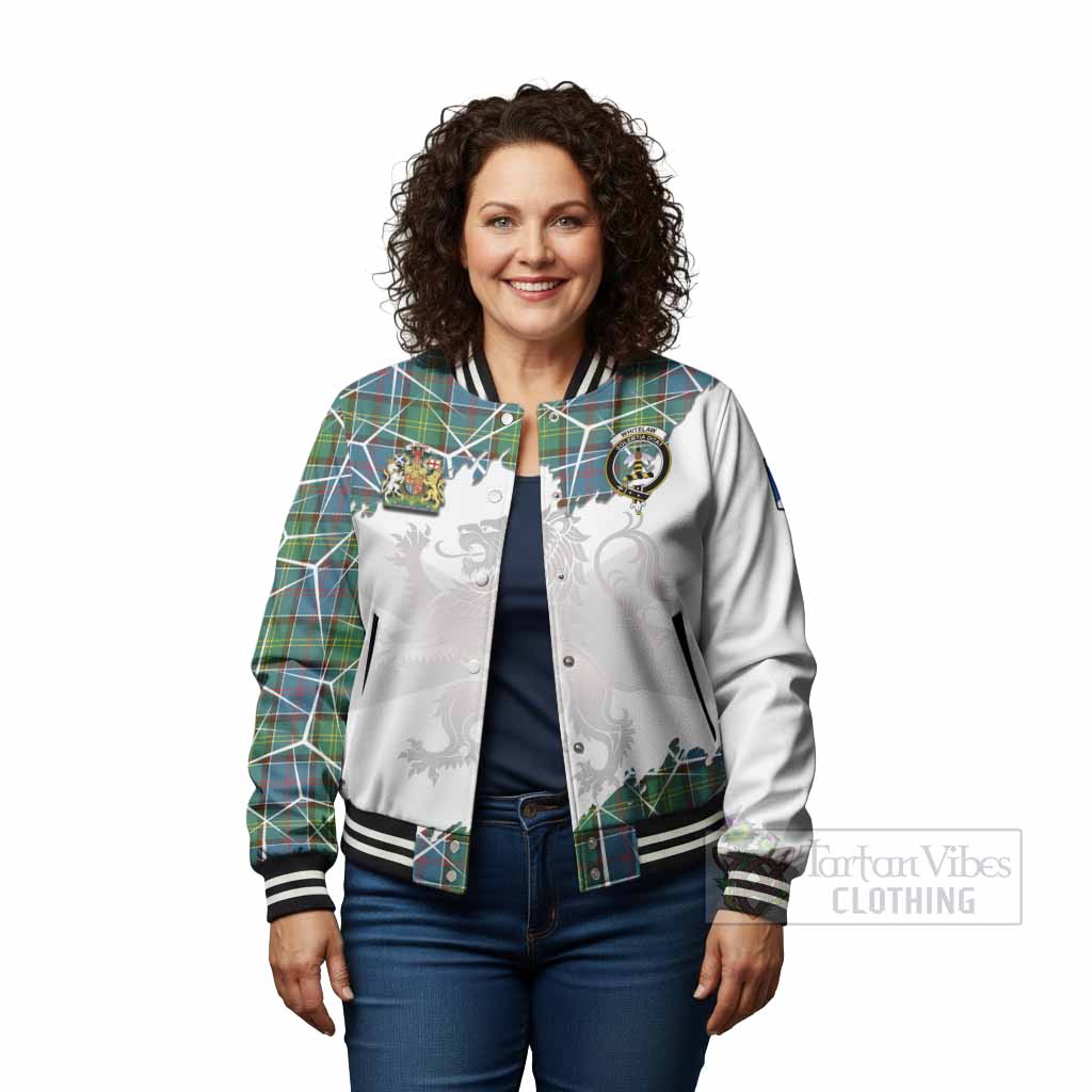 Whitelaw Tartan Baseball Jacket with Family Crest and Lion Rampant Grunge Style