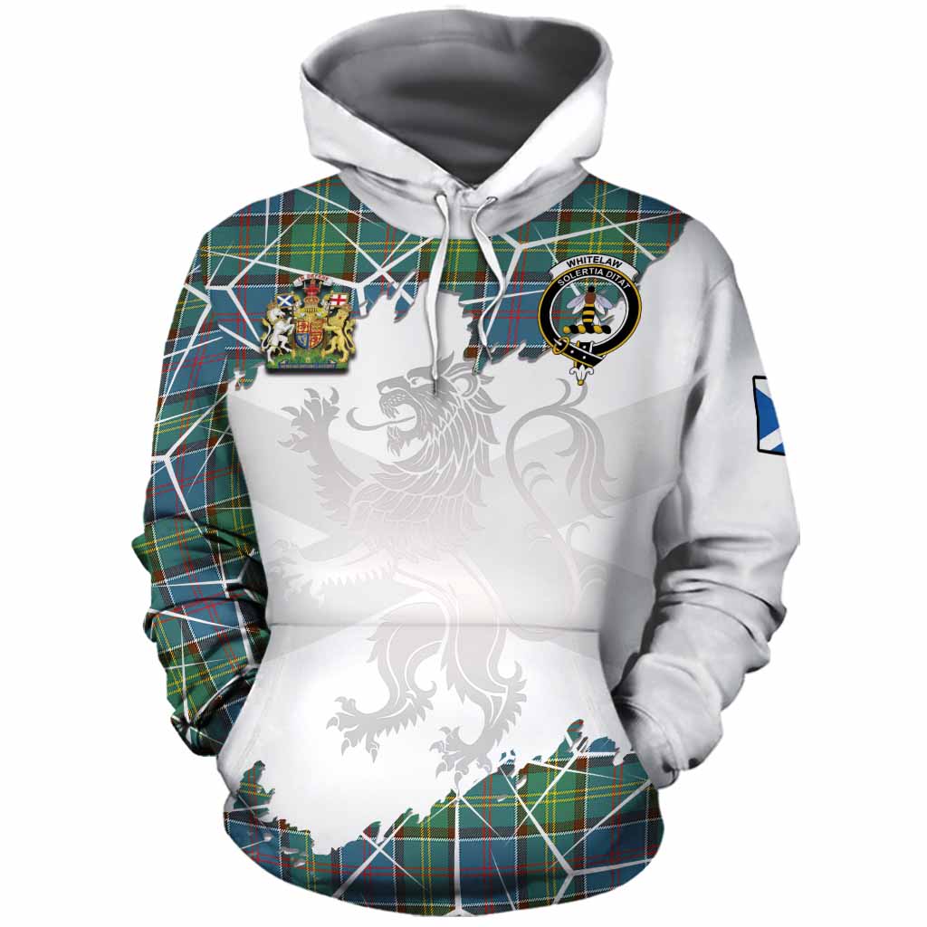 Whitelaw Tartan Cotton Hoodie with Family Crest and Lion Rampant Grunge Style
