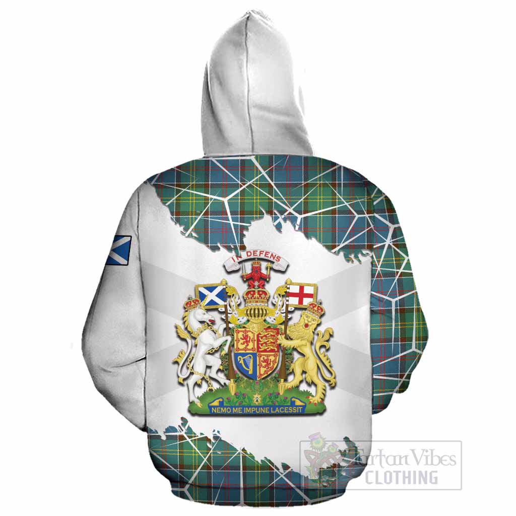Whitelaw Tartan Cotton Hoodie with Family Crest and Lion Rampant Grunge Style