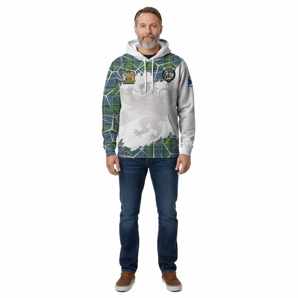 Whitelaw Tartan Cotton Hoodie with Family Crest and Lion Rampant Grunge Style