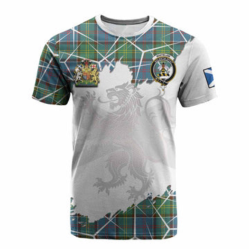 Whitelaw Tartan Cotton T-shirt with Family Crest and Lion Rampant Grunge Style