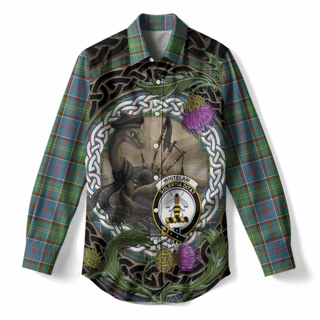 Whitelaw Tartan Crest Bagpipe Nessie Women Casual Shirt Scottish Loch Ness Monster Celtic Thistle