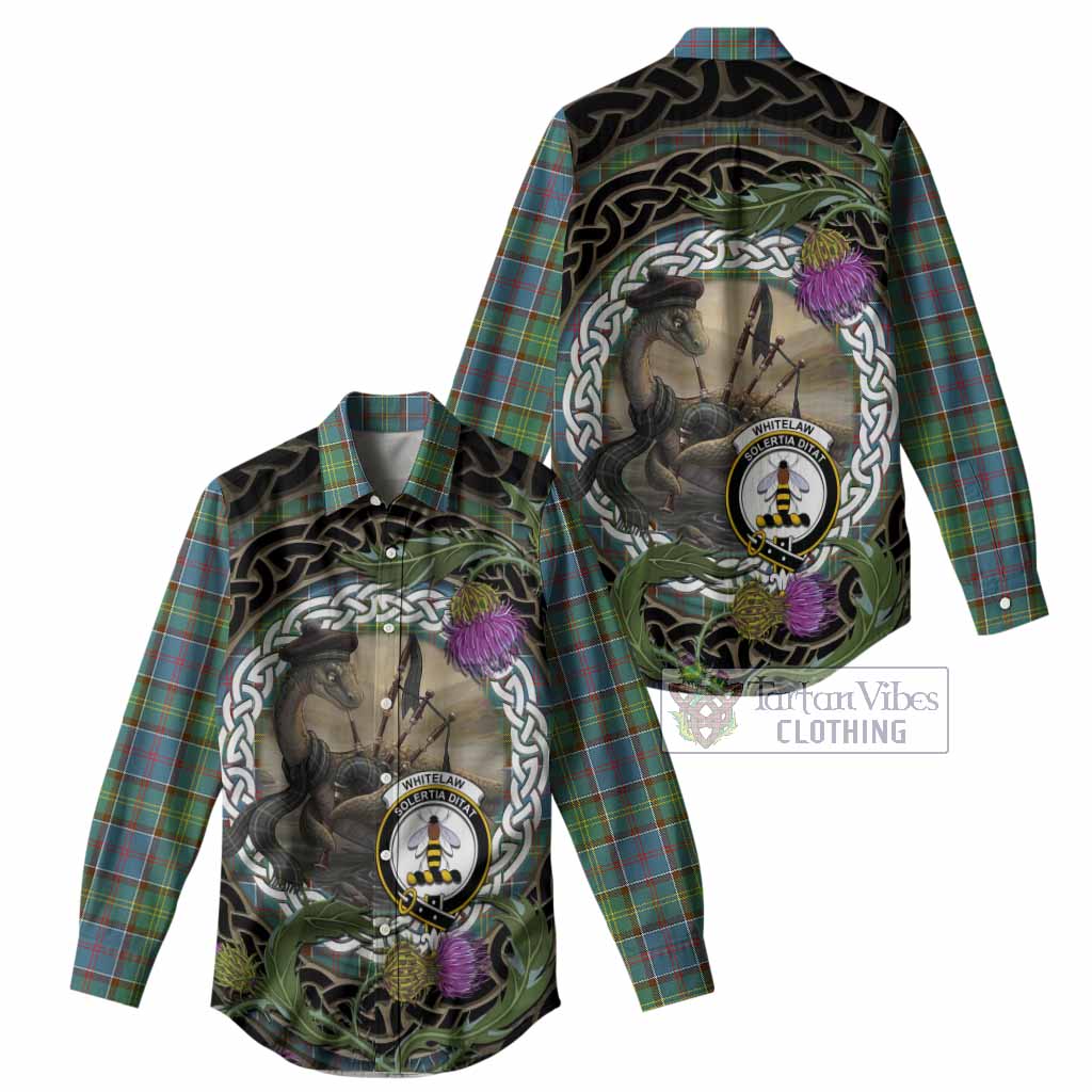 Whitelaw Tartan Crest Bagpipe Nessie Women Casual Shirt Scottish Loch Ness Monster Celtic Thistle