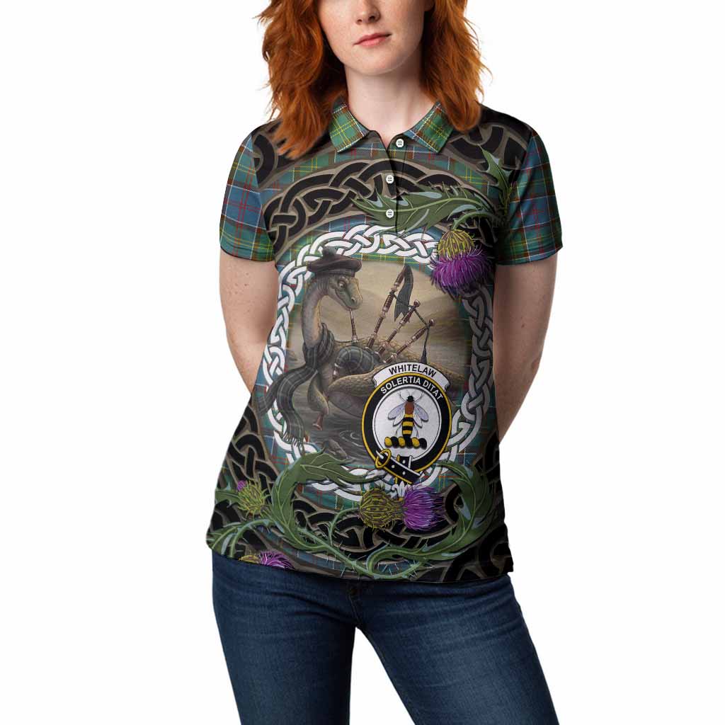 Whitelaw Tartan Crest Bagpipe Nessie Women Polo Shirt Scottish Loch Ness Monster Celtic Thistle