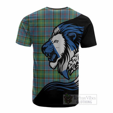 Whitelaw Tartan Crest Cotton T-shirt Scottish Golden Lions Wave Flow