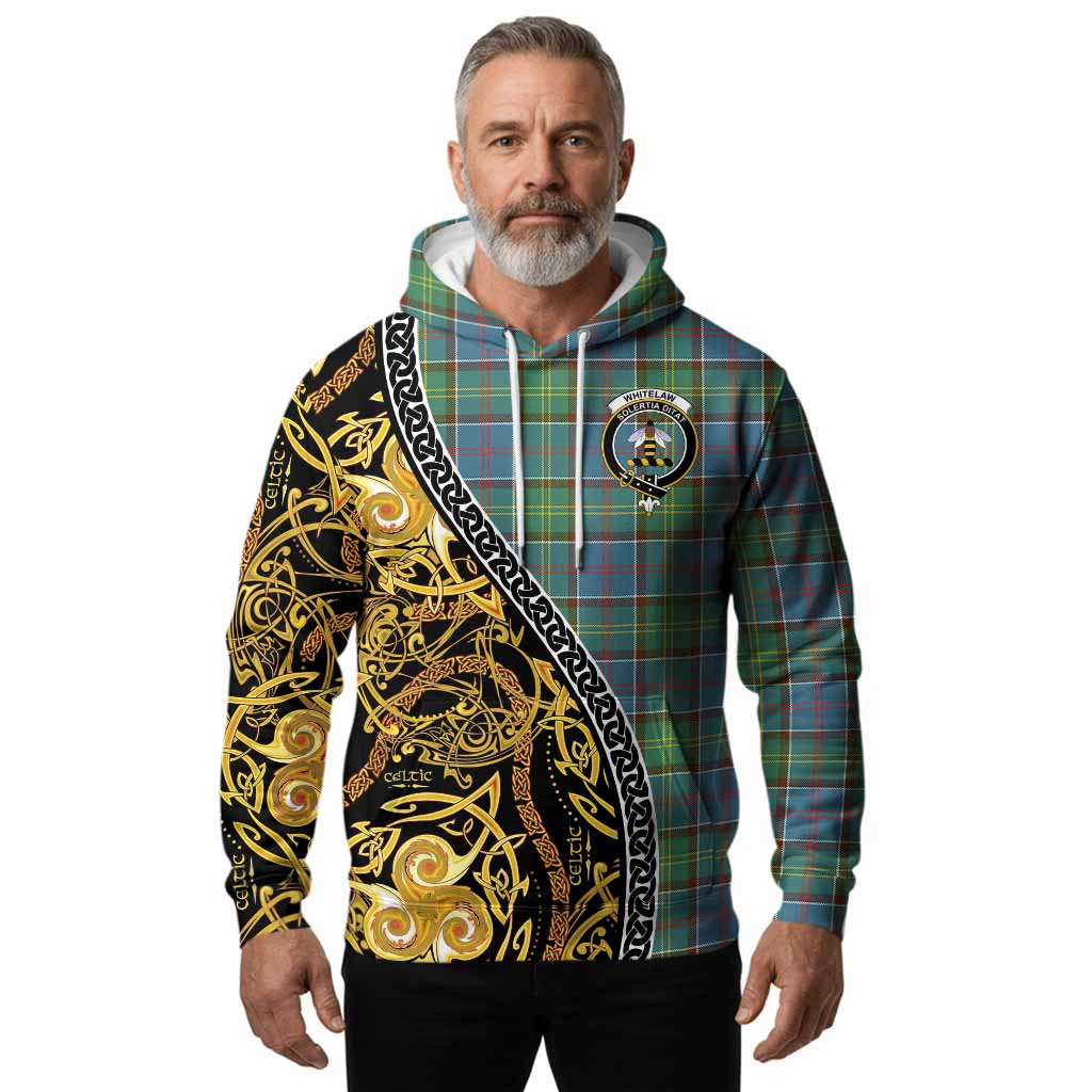 Whitelaw Tartan Crest Hoodie Celtic Knot and Triple Trickle Spiral Symbols